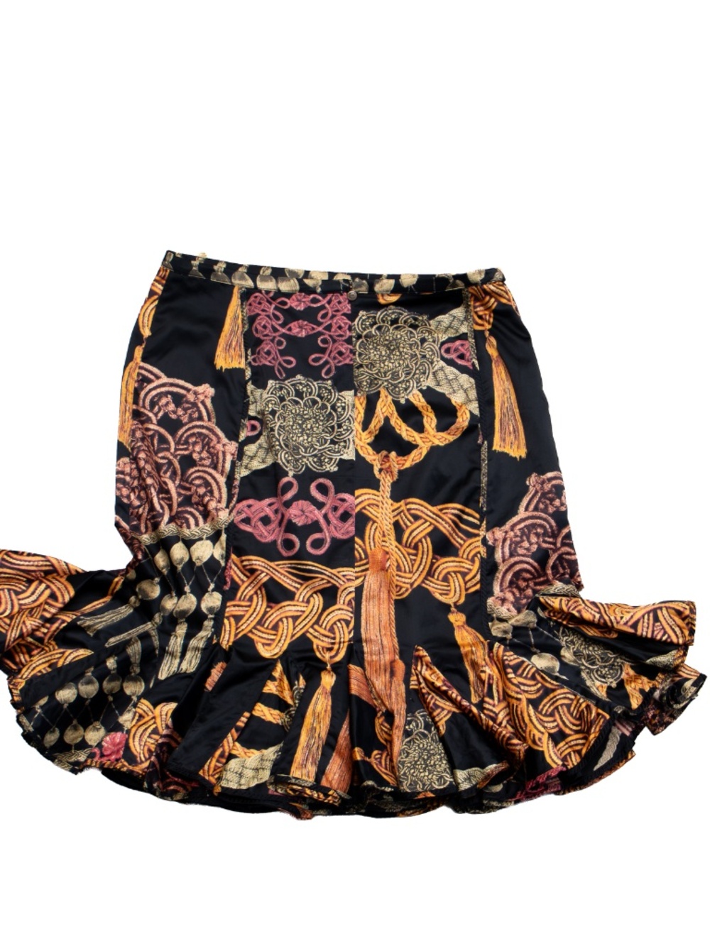 Just Cavalli Silk Blend Ruffle Mermaid Midi Skirt Black Print Women’s M US 8 - Picture 3 of 8